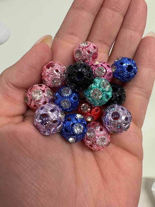 Rhinestone Floral Beads - 8 Pack