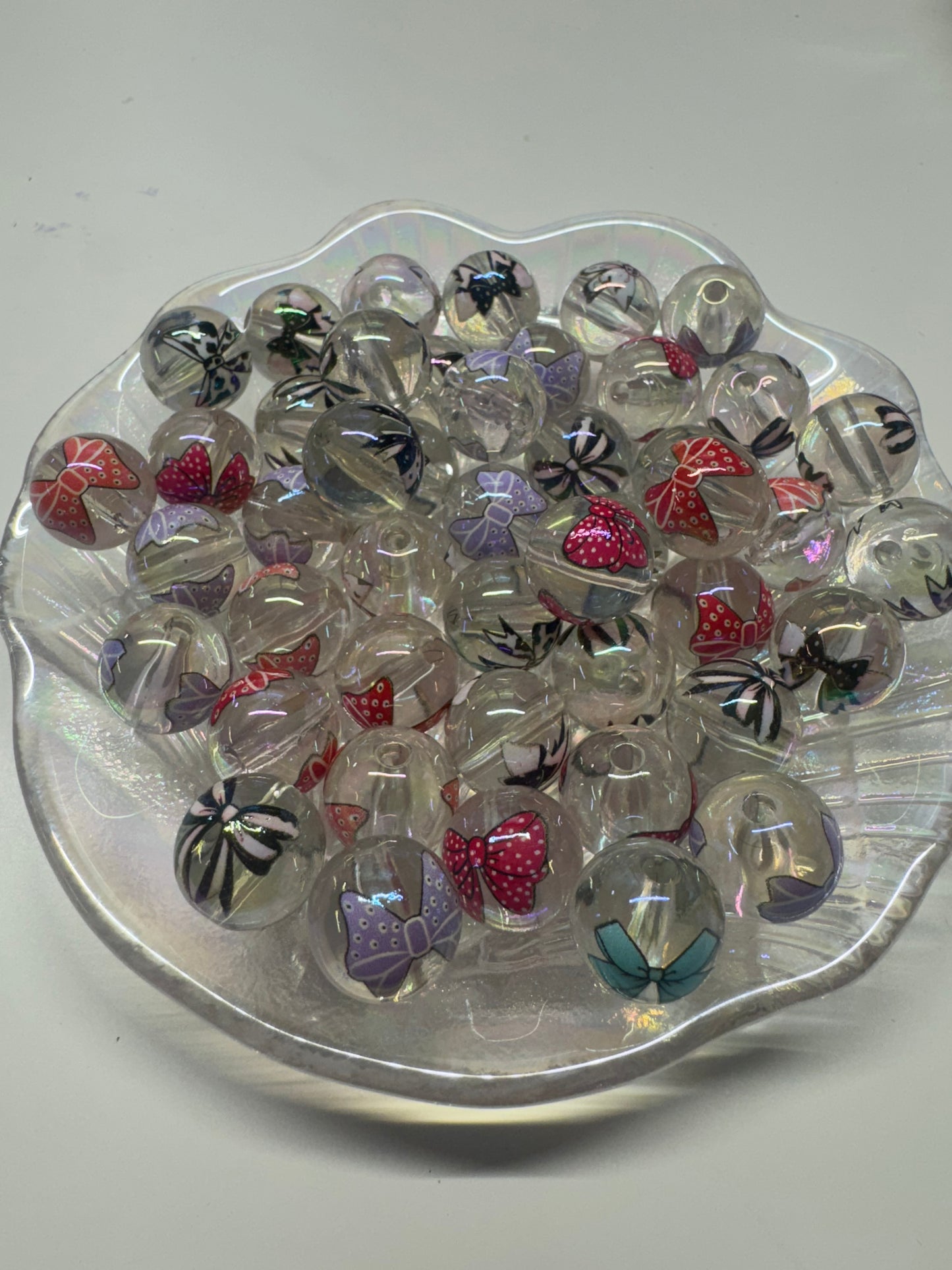 Bow printed acrylic beads (10pcs)